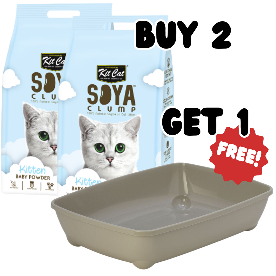 BUY 2 x Kit Cat Soya Clump Kitten Baby Powder 7L + GET 1 x Free Kitten Tray Warm Grey